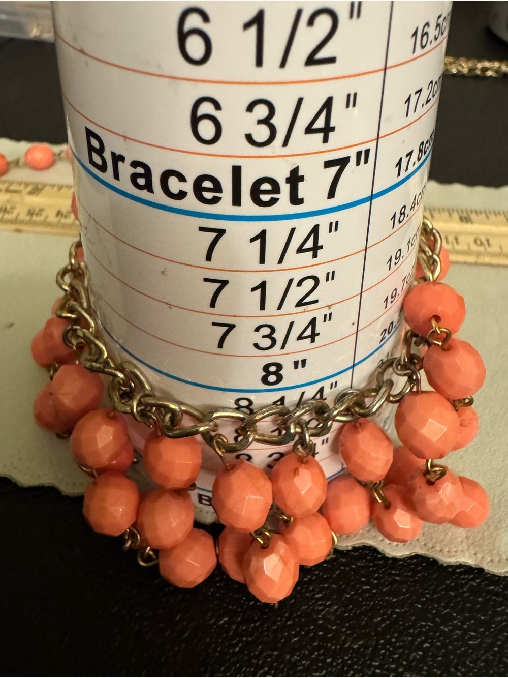 Coral Plastic Bead Statement Bracelet and Earrings Set - Picture 6 of 8